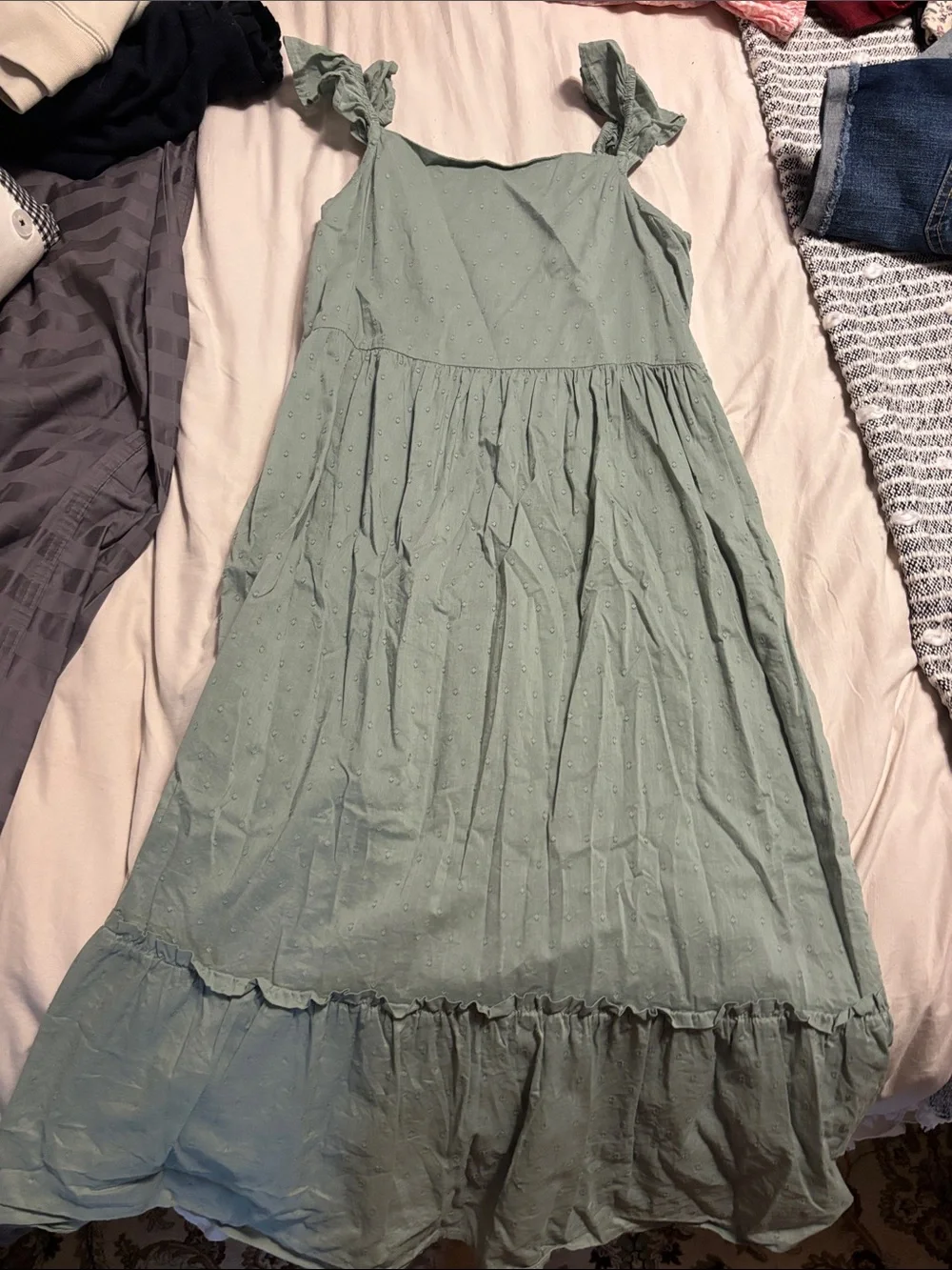 GAP Sage Green Tiered Sundress with Ruffle Straps